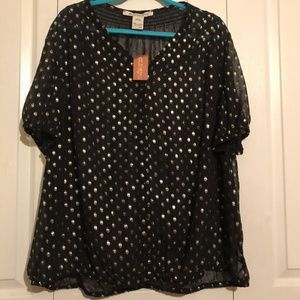 American Rag Plus Size Black Sheer / Gold Dots 3X